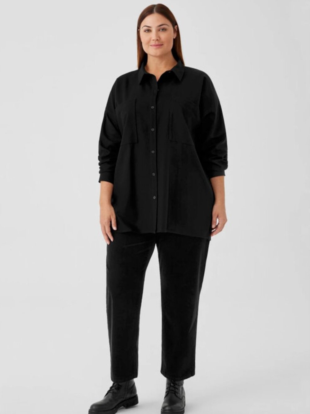 Eileen Fisher Soft Wool Flannel Classic Collar Shirt